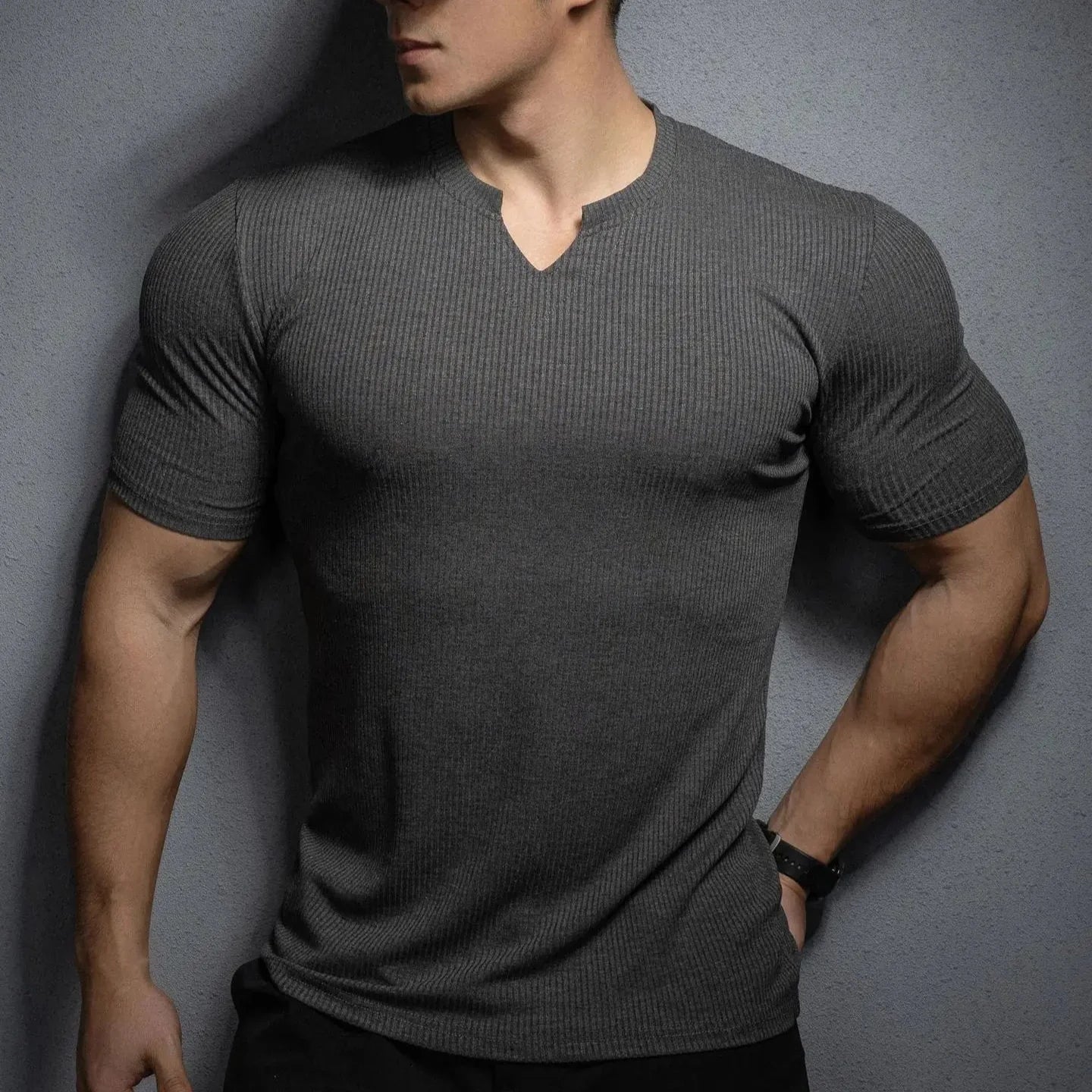 Mark Ribbed Knit V-Neck Shirt
