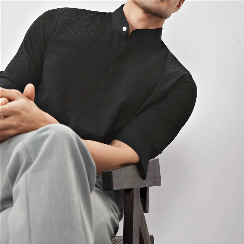 Kyoto Woven Band Collar Shirt