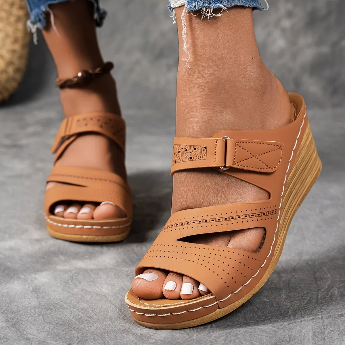 Sandra Leather Wedge Sandal