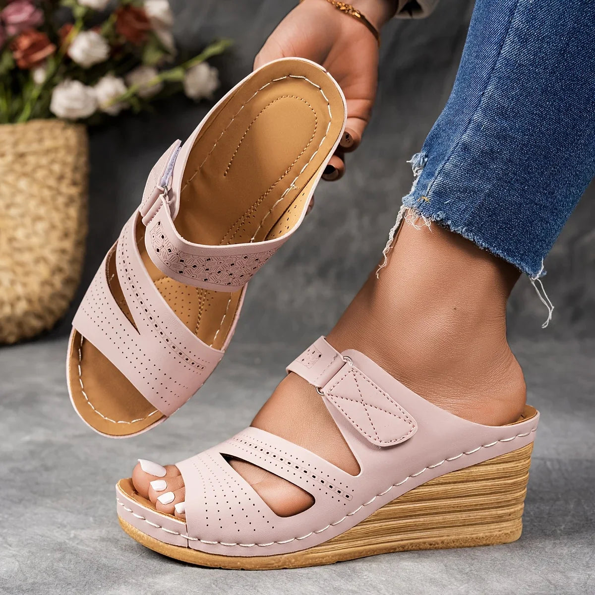 Sandra Leather Wedge Sandal
