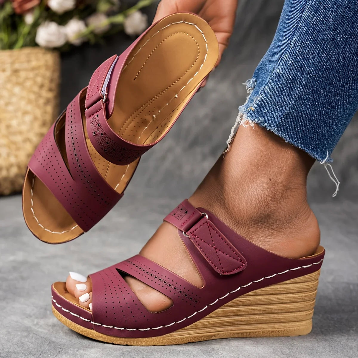 Sandra Leather Wedge Sandal