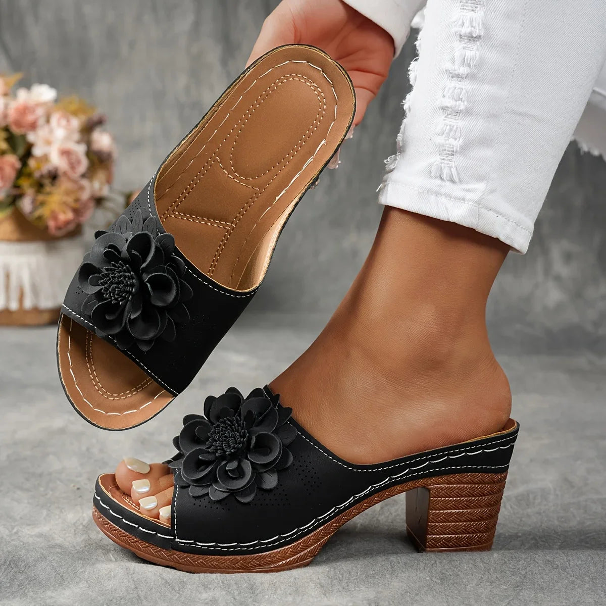 Delfina Floral Block Heel