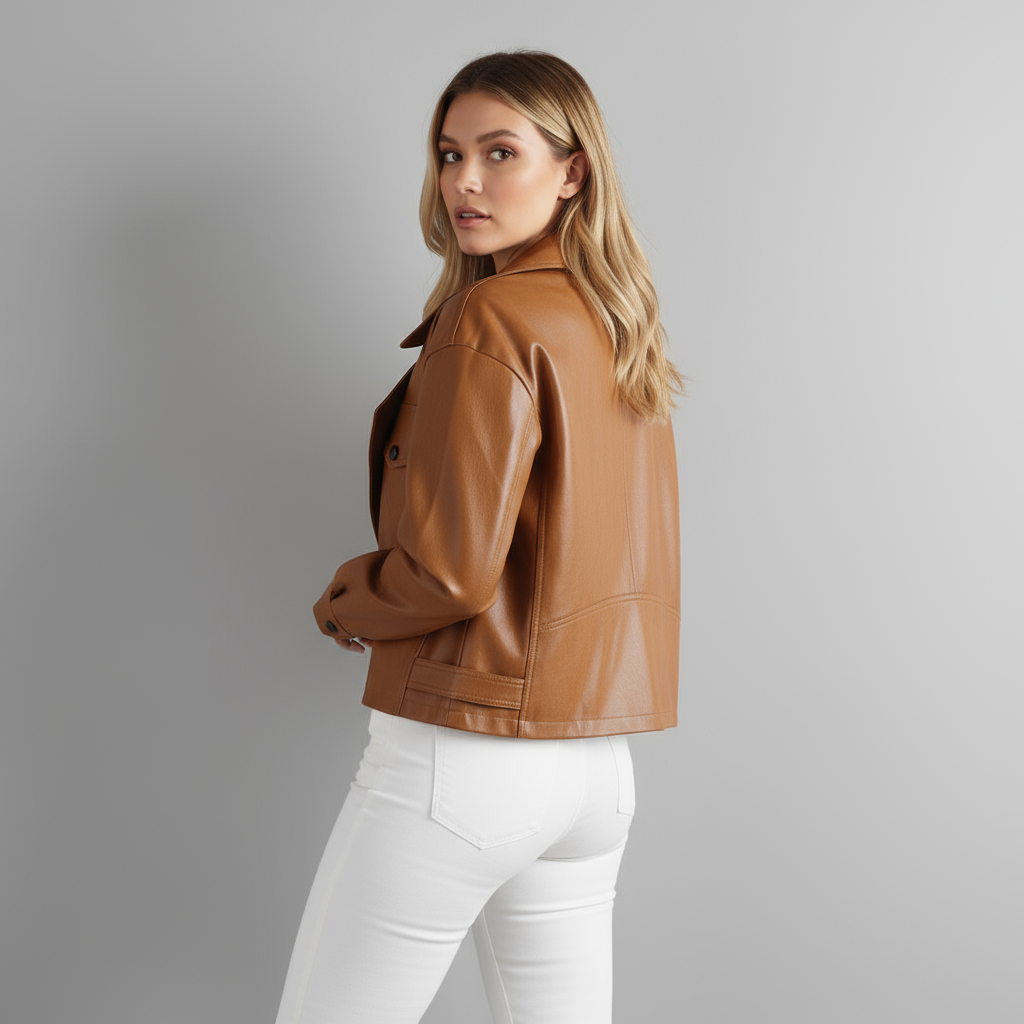 Canella Cropped Leather Trench Jacket