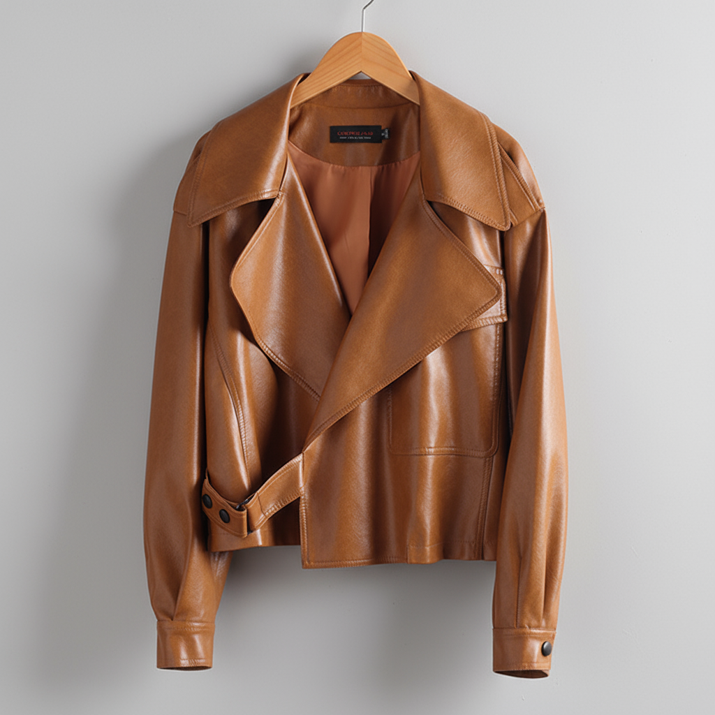 Canella Cropped Leather Trench Jacket