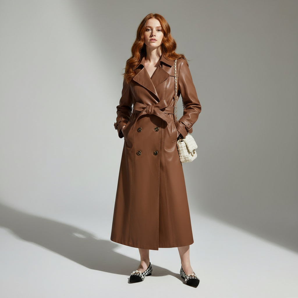 Lana Genuine Leather Trench Coat