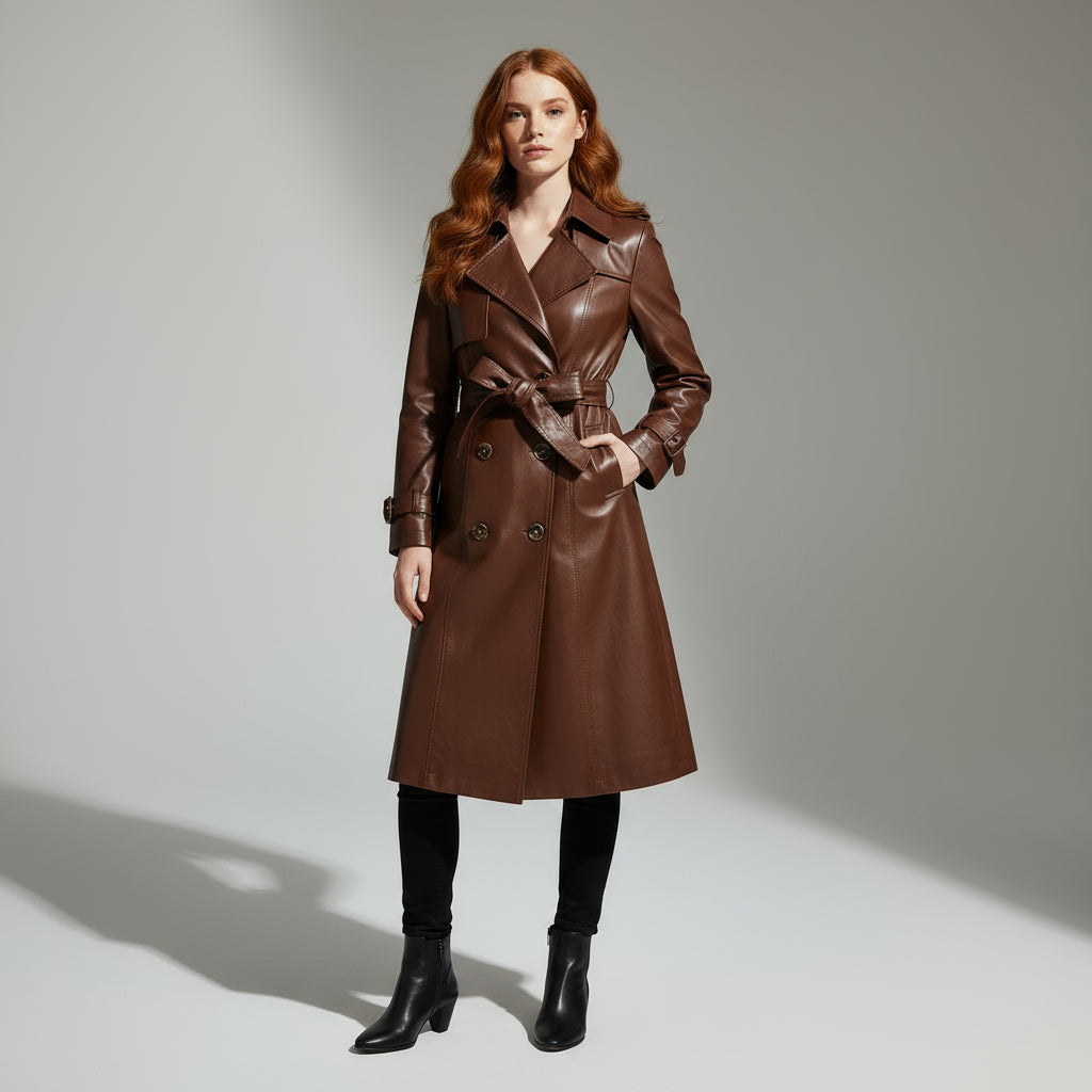Lana Genuine Leather Trench Coat