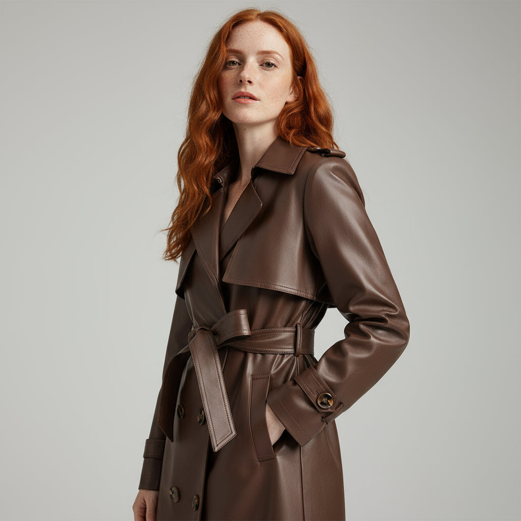 Lana Genuine Leather Trench Coat