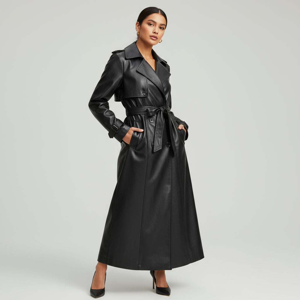 Lana Genuine Leather Trench Coat