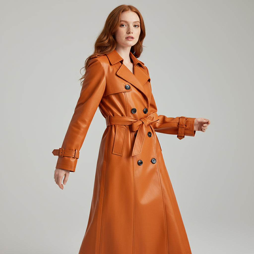 Lana Genuine Leather Trench Coat