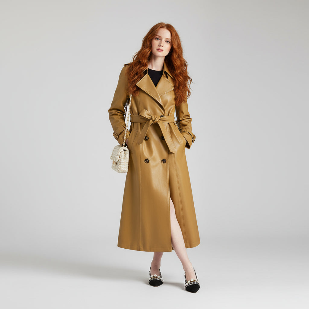 Lana Genuine Leather Trench Coat