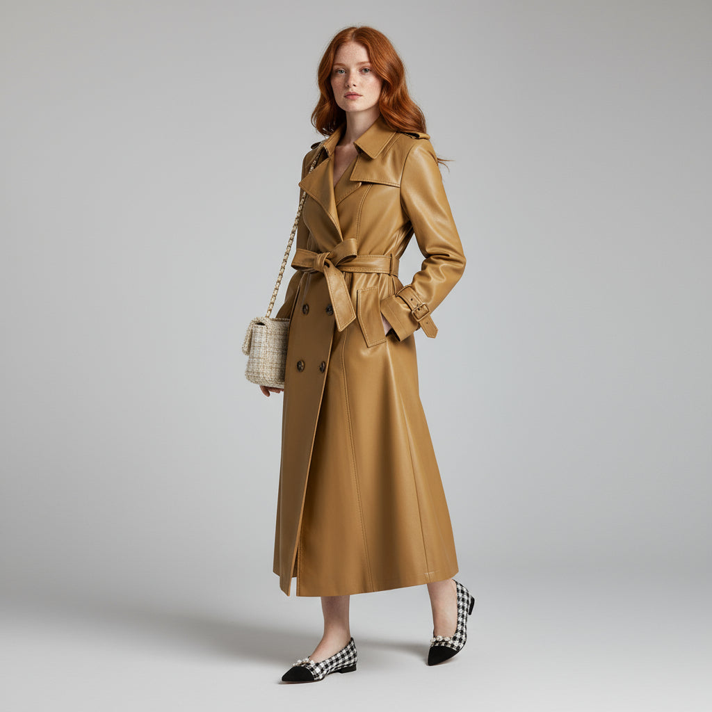 Lana Genuine Leather Trench Coat
