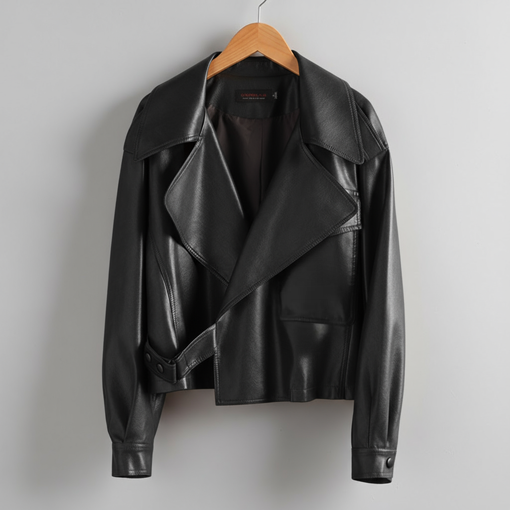 Canella Cropped Leather Trench Jacket